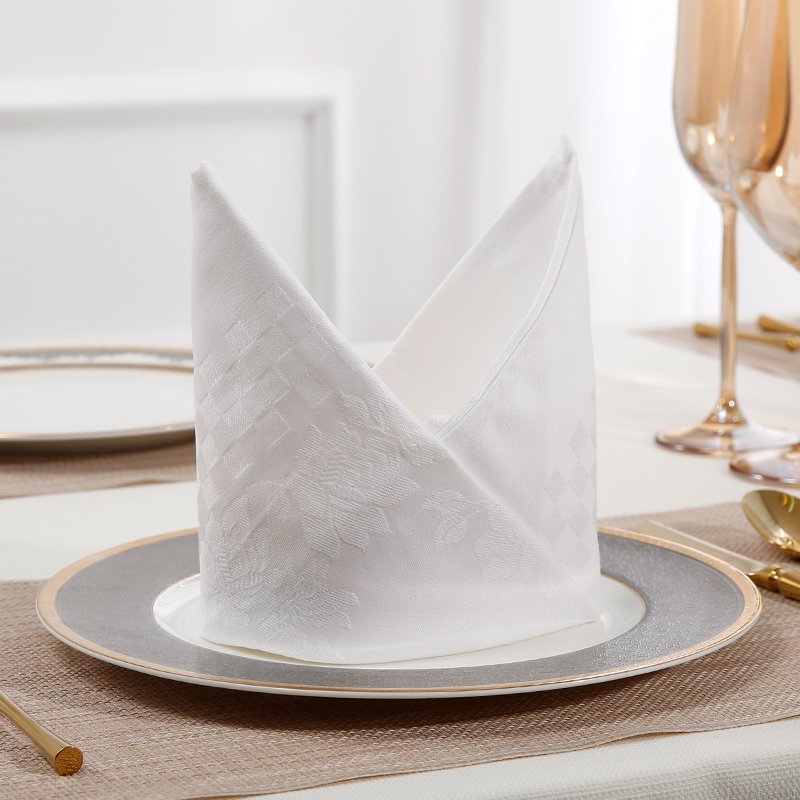 Plain white rose cloth napkin with dark print