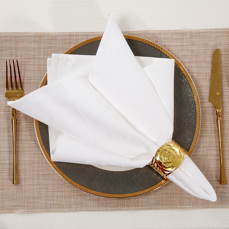 Plain white rose cloth napkin with dark print