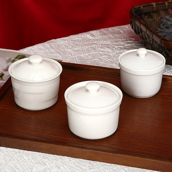 Pure white ceramic stew pot